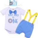 IMEKIS Baby Boy Half 1st Birthday Outfit Baseball Dount Romper Suspenders Shorts Crown Cake Smash Photoshoot Clothes (6-12 Months)