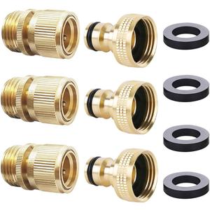 HQMPC Garden Hose Quick Connector Water Hose Quick Connect ¾ inch GHT Brass Easy Connect Fitting Quick Connect Hose Fittings Garden Hose Fitting Water Hose Connectors (3SETS)