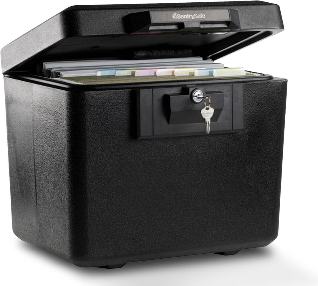 SentrySafe Black Fireproof Document Box with Key Lock, Safe Secures Files and Documents for Home or Office, 0.61 Cubic Feet, 13.6 x 15.3 x 12.1 inches, 1170