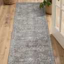 Area Rugs 2,5 x 8 for Living Room Bedroom, Grey Washable Rug, Vintage Retro Boho Rug, Non Slip & Low Pile Faux Wool Thin Carpet for Indoor Dining Room, Dorm and Kids Room(Taupe/Grey, 2, 5 x 8