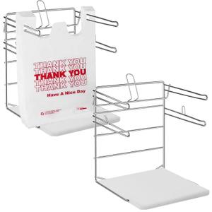 2 Pcs Plastic Grocery Bag Holder Bag T Shirt Bag Rack Shopping Bag Stand Dispenser Fits 11 1/ 2" W x 6.5" D x 21" H Plastic Bag Organizer with PP Base for Grocery Store, 12" W x 12" L x 16" H