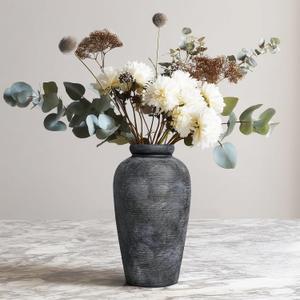 Rustic Vase, 11 inch Large Terracotta Flower Vase, Farmhouse Ceramic Pottery, Distressed Farmhouse Decor for Living Room, Shelf, Entryway, Room Decor, Black Bronze