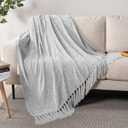 PAVILIA Light Gray Chenille Throw Blanket for Couch, Twin Size Bed, Sofa - Soft Knit Woven With Tassel, Decorative Textured for Living Room, Light Grey 60x80