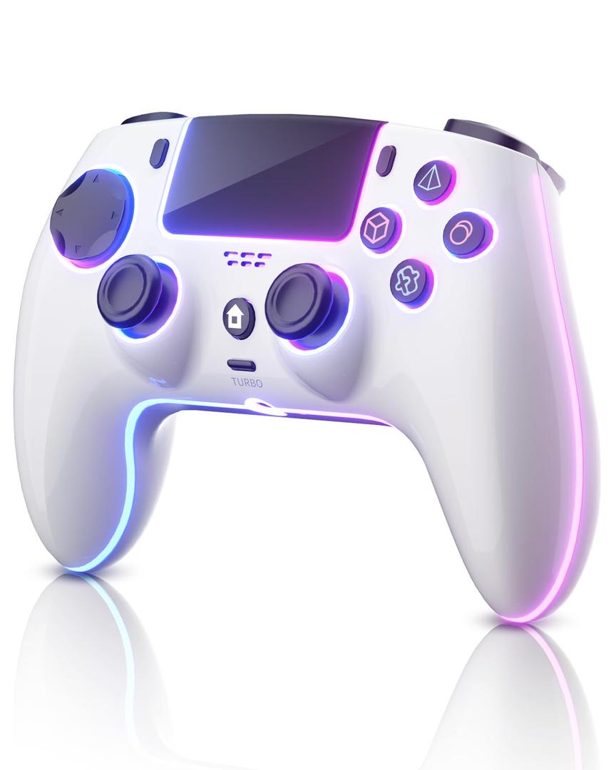 ThinTree Wireless Controller Compatible for PS-5/Pro/Slim/PC, Hall Effect Sticks & 7 RGB LED Mode & haptic Feedback & 1500 mAH Battery & Motion Sensing, 3.5mm Audio Jack (white)