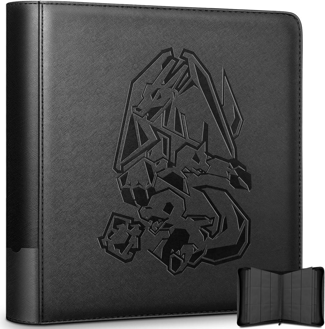 Ravaver Toploader Binder, Oversized 9 Pocket 252 Top loaders Holder with Customizable Label Slot and Side-Loading Sleeves for Trading Cards in 3" x 4" Toploader (Black), Large