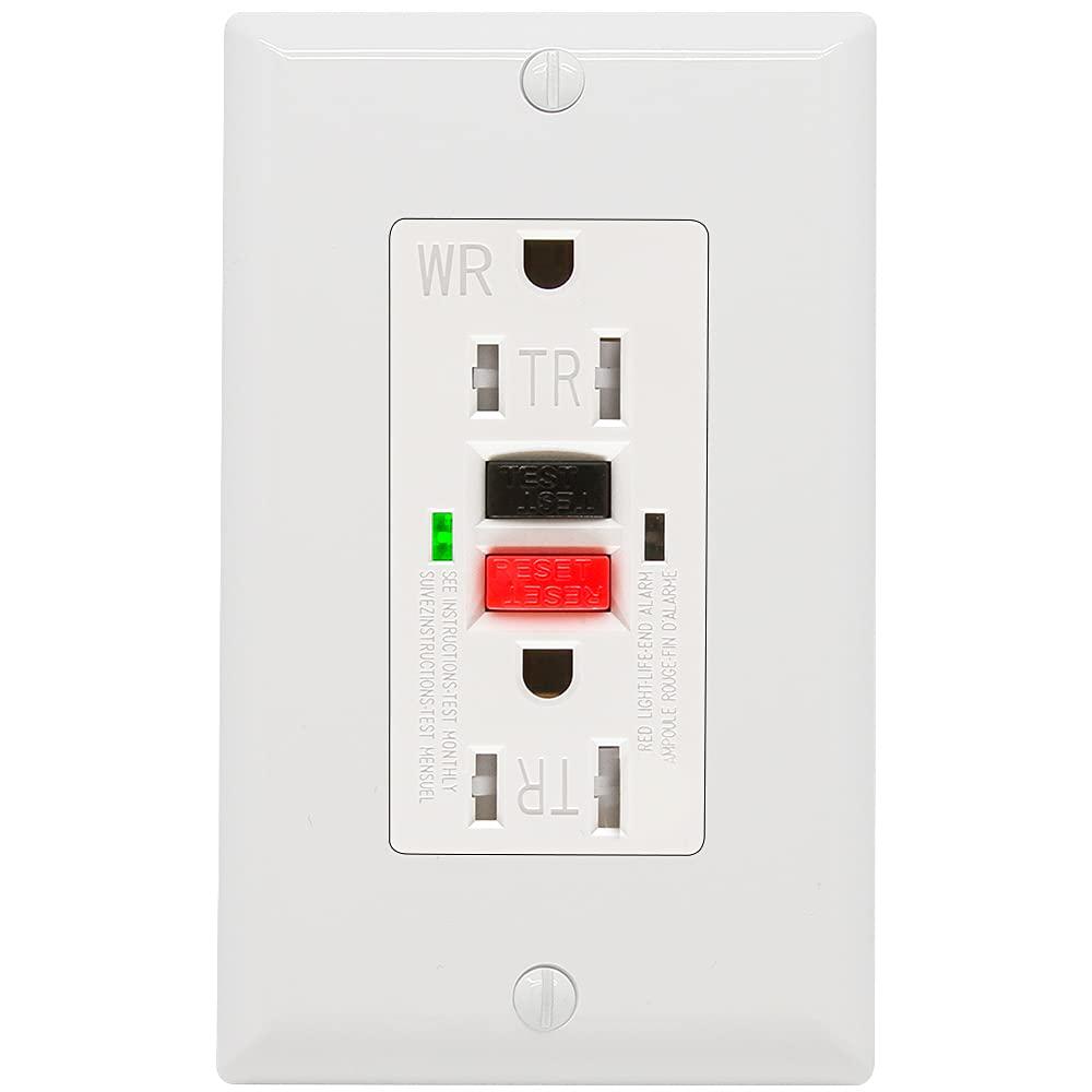 GFCI Outlet 15 Amp, UL Listed, Self-Test GFI Receptacles, TamperResistant, Weather Resistant, LED Indicator, with Decor Wall Plates and Screws, Indoor or Outdoor Use, Pack 2