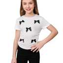 SweatyRocks Girl's Cherry Print Ruched T Shirt Short Sleeve Cute Tee Crop Tops White Bow 9 Years