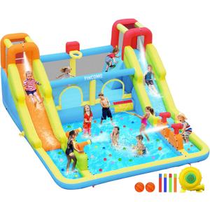 Inflatable Bounce House for Kids, Water Bounce House with Double Slides Indoor Outdoor, Bounce House Water Slide with Air Blower for Park Backyard Party Birthday (with 750W Blower)