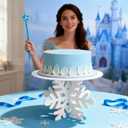 Lallisa 12" Snowflake Frozen Cake Stand White 3D Snowflake PVC Cake Decorations with Engraved Snow Themed Holder Winter Dessert Stand Centerpieces for Frozen Winter Birthday Party Supplies
