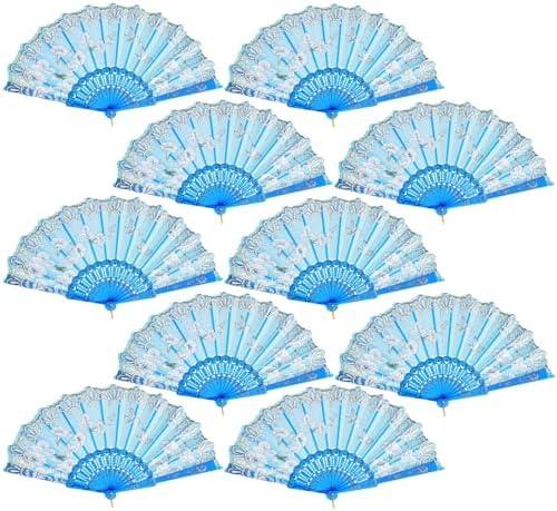 QIRMIZI 30 Pack Folding Fans – Handheld Spanish Style Fans,Bulk Hand Fans for Wedding, Tea Party, Dance, Church,Performance, Home Decorations, Festival, Gift,Light Blue