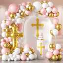 First Communion Balloons - Pink and White Gold with God Bless Balloon Garland Arch Kit Different Size Balloons for First Holy Primera Communion Girl Baptism Christening Decorations