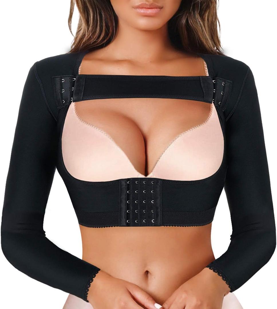 LANCS Women Upper Arm Shaper Post Surgical Compression Sleeves Slimmer Tops Posture Corrector Vest Shapewear, Black, Large