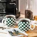 LAUCHUH 18oz Coffee Mugs, Large Coffee Cups Ceramic Checkered Cappuccino Cups with Handle Mug Set of 6 for Mother's Day, Tea, Cocoa, Milk, Green and White