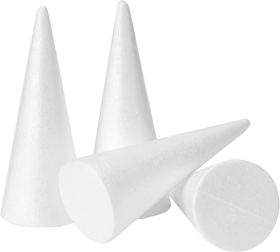 YURN Craft 4 Pack Foam Cones for Crafts, Foam Trees Cones, 3.829.49 in Cones Shaped Foam for Christmas Decorations, Gnomes, and DIY Art Projects.