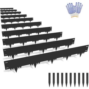 Galvanized Steel Landscape Edging Border 10 Packs 42'' L x 6.5'' H, Metal Landscape Garden Edging Border with 10 Stakes, Hammer-in Lawn Edging for Landscaping, Flower Bed, Yard, Pathway (35ft Total)