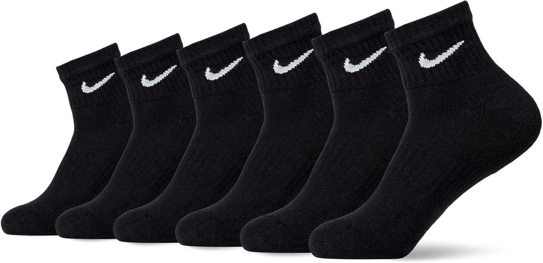 Nike Unisex Adult Everyday Cushioned Training Ankle Socks (6-Pack) (Large, Black/White)