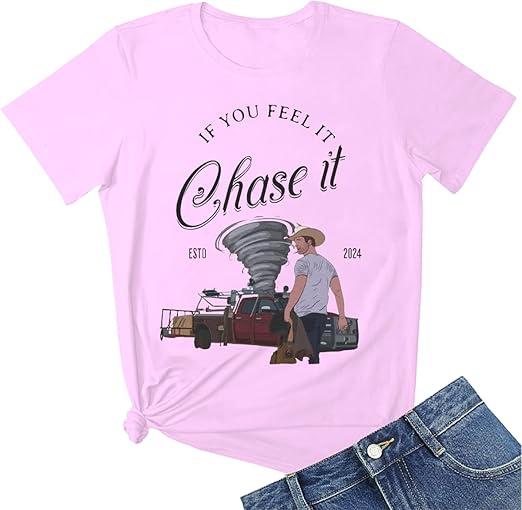 If You Feel It Chase It Tornado T-Shirt Women, 3XL, Pink