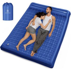 QPAU Sleeping Pad, 2 Person Camping Mattress, Enhanced Support for Healthy, with Built-in Foot Pump, 4.7 Inch Durable Sleeping Mat for Camping, Hiking, Backpacking and Home, (Blue) (Double Style)