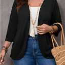 OYOANGLE Women's Plus Size 3/4 Sleeve Open Front Cardigan Dressy Casual Lightweight Jackets Outerwear Black 3X-Large Plus (Black, XXXL)