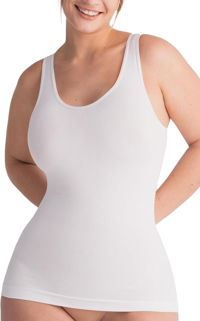 SHAPERMINT Compression Tank Cami - Tummy and Waist Control Body Shapewear Camisole for Women (White, L)