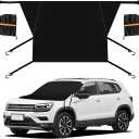 Car Windshield Snow Cover, Windproof Front Windshield Snow Ice Cover with Side Mirror Cover, Waterproof Oxford Fabric Front Windscreen UV Frost Protector, Car Accessories (4 Hooks)