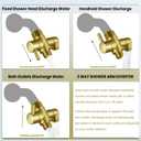 Metal Shower Diverter Valve, YDmeet 3 Way Shower Head Diverter for Handheld Showerhead and Fixed Rainfall Shower Head, Universal G1/2 Bathroom Shower System Replacement Part, Brushed Gold