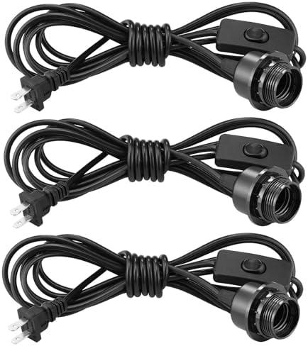 3Pack Plug in Hanging Light Kit, E26/E27 Vintage Hanging Lights with Plug in Cord, Retro Pendant Light Kit, 12FT Cord with On/Off Switch, Pendant Light Cord for Hanging Light(Black)