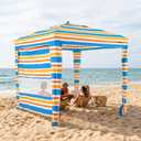 UPWELL Beach Tent Easy Set Up Canopy Sun Shelter Shade with UPF 50+UV Protection Portable Beach Umbrella Outdoor Sunwall with Sand Pockets for Fishing Backyard Camping(Sunset Stripe), 70.8 inches x 70.8 inches