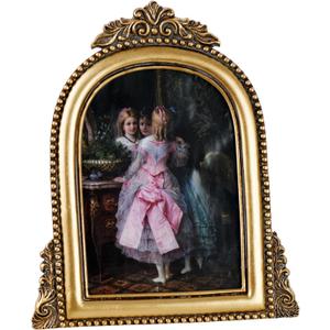 4x6 Ornate Arched Picture Frames,Vintage Gold Hand-Crafted Resin Photo Frame with Easel for Tabletop & Wall