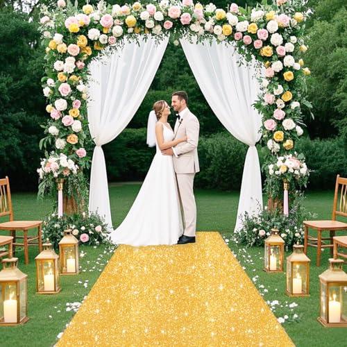 FUHSY Gold Carpet Runner Sequin Aisle Runner Runway Rug for Party 2FT x 15FT Long Sparkly Wedding Runners for Prom Birthday Hallway Aisle Decorations