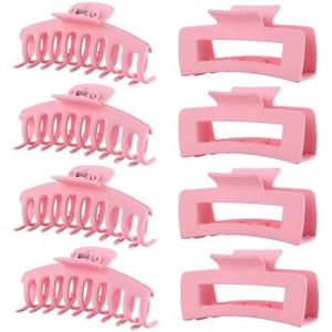 Pink Hair Clips for Women -8 Pack 4.3 Inch Large Hair Claw Clips for Women Thin Thick Curly Hair, Big Banana Clips,Strong Hold jaw clips