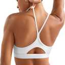 YEOREO Luciny Workout Y Back Sports Bras for Women Spaghetti Straps Racerback Padded V Neck Medium Impact Gym Bra Yoga Top (X-Large, White)