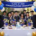 Vesici 4 Sets Blue 2026 Graduation Table Decorations Mason Jar Graduation Decoration 4 Mason Jars with Grad Cap 24 Glitter Class of 2026 Congrat Grad Decor with Stick for College High School Party