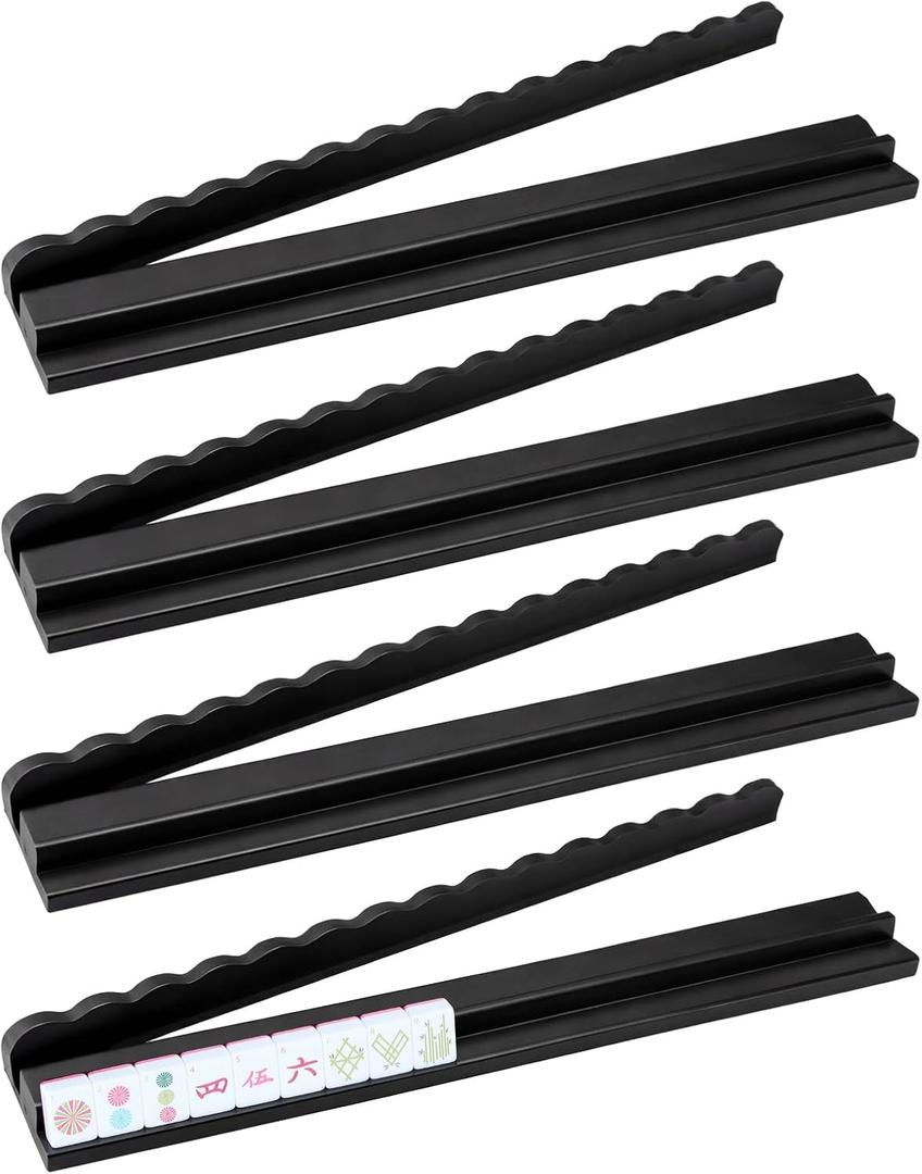 Leinuosen 4 Pcs Wooden Scalloped Mahjong Racks with Pushers, 17.7 x 2.4 x 1 in