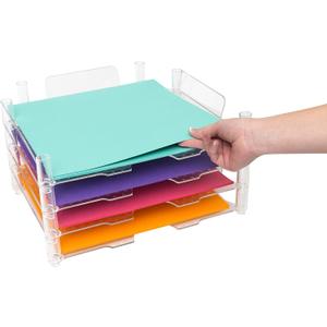 We R Memory Keepers 12x12 Inch Paper Trays, for Storing Paper, Embellishments, Tools, and More, Organization System, 4-Pack of Acrylic Trays, Easy Assembly, and Storage