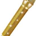 Sanwuta Bling Microphone Prop, Rhinestone Fake Microphone, Sparkly Glitter Toy Mic for Lip Sync, Disco Party Favors, Stage Performance, Christmas Halloween Cosplay Accessories (Gold)