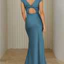 Halfisland Womens Summer Satin V Neck Cap Sleeve Backless Maxi Dress Elegant Twist Cut Out Midi Dresses Wedding Guest (Blue, XL)