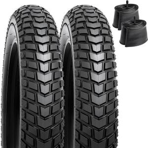 2-PCS 20" Heavy Duty E-Bike Tires 20x4.0/ 98-406 and 2-PCS Bike Tubes 20x4.0 Schrader Valve Compatible with Mountain/ Off Road Bike 20 x 4.0 All-Terrain Directional Tread Bicycle Tires and Tubes (Y-844)