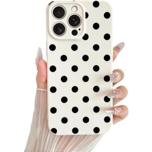 Skyseaco Compatible with iPhone 15 Pro Max Case Cute Polka Dot Phone Case Soft TPU Shockproof Phone Cover Full Camera Lens Protection for Women Girls - White