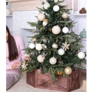 Rustic Wooden Tree Collar Box - Farmhouse Christmas Tree Stand Decor with Vintage Weathered Wood (Folding, Brown) - Christmas Tree Box Stand Farmhouse Rustic Decor - Vintage Weathered Wood Decoration