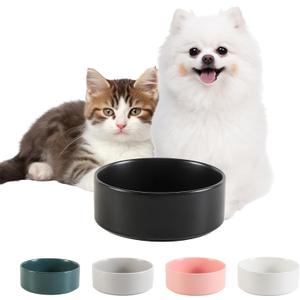 Ceramic Dog Bowl for Food and Water - Pet Feeder Bowl for Small Dogs and Cats - Heavy Ceramic Feeding Dish with Non Slip Base - Dishwasher & Microwave Safe - 5 Inch - 1.4 Cups - Black