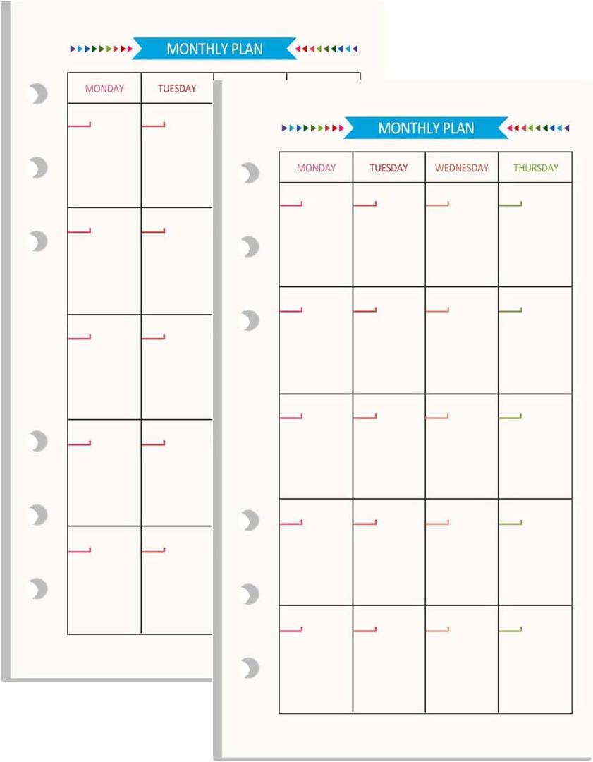 NatSumeBasics A6 Binder Refills Paper, 2 Pack 80 sheets, 3.5" x 6.5" Monthly Planner Inserts 6 Holes Notebook Papers for Personal Travel Journal (A6 Monthly)