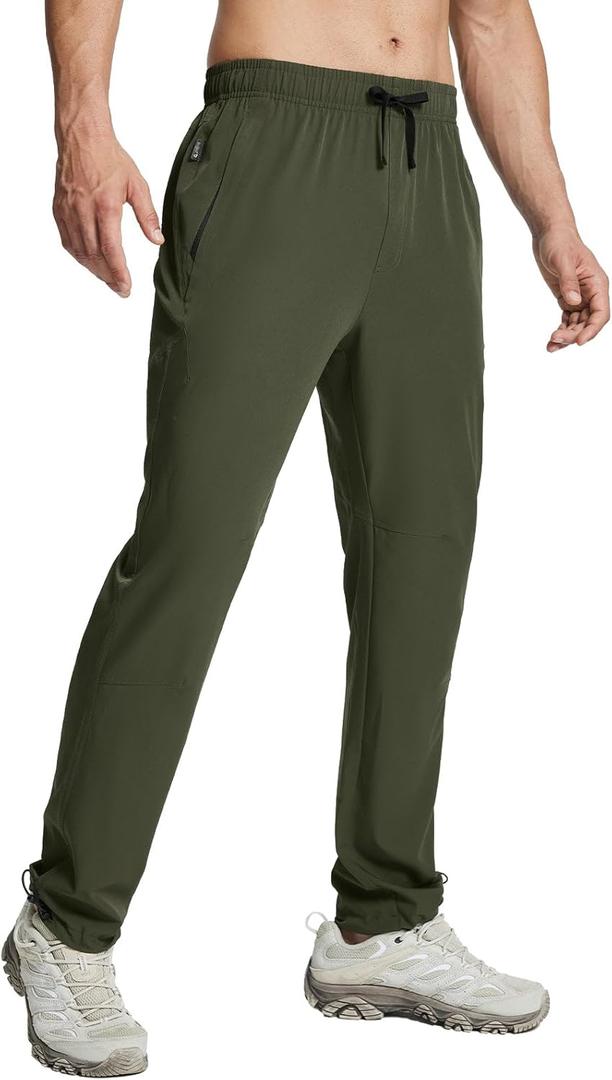 baleaf Men's Hiking Pants Lightweight Quick Dry Water Resistant Elastic Waist Cargo Pants with Zip Pockets for Outdoor (Dark Army Green, Small)