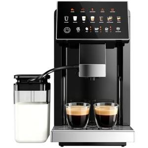 ICEVIVAL Fully Automatic Espresso Machine with Milk Frother & Grinder | 20 Bar Pressure, 15 Grind Settings, Touch Screen Control and Self-Cleaning Function for Espresso, Latte and Cappuccino