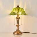 HDDFL Glass Shade Table Lamp Vintage Metal Desk Lamp 2 Lights Table Light with Plug Switch for Bedroom Living Room Home Office Brass and Green