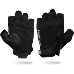 Power Gloves 3.0 - Durable Half Finger Weightlifting Gloves with Adjustable Wrist Closure, Breathable Leather Palm, Men's (Large, Black)