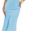 Summer Satin Tube Top Strapless Midi Dress for Women 2025 Formal Ruched Backless Wedding Guest Long Dresses (Blue, S)