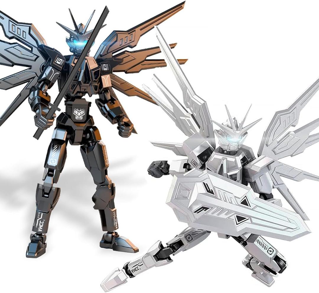 T13 Action Figure 2-Pack Set, Titan 13 Robot 3D Printed Already Assembled Collectible Toy with Dummy 13 Figure for 6 7 8 9 10 11 12 Years old Kids Gift, Titan13 & T-13 Model Kit for Kids & Adults (Black and White)