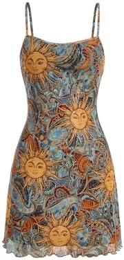 Milumia Women's Vintage 90s Mini Dress Spaghetti Strap Boho Mesh Short Dresses size L