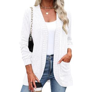 Halife Womens Cardigan Sweaters with Pockets Lightweight Casual Cardigan | Long Sleeve Open Front Flowy Dressy Soft Light Weight Cardigan Sweater Casual Jacket Summer Fall Fashion (White, M)